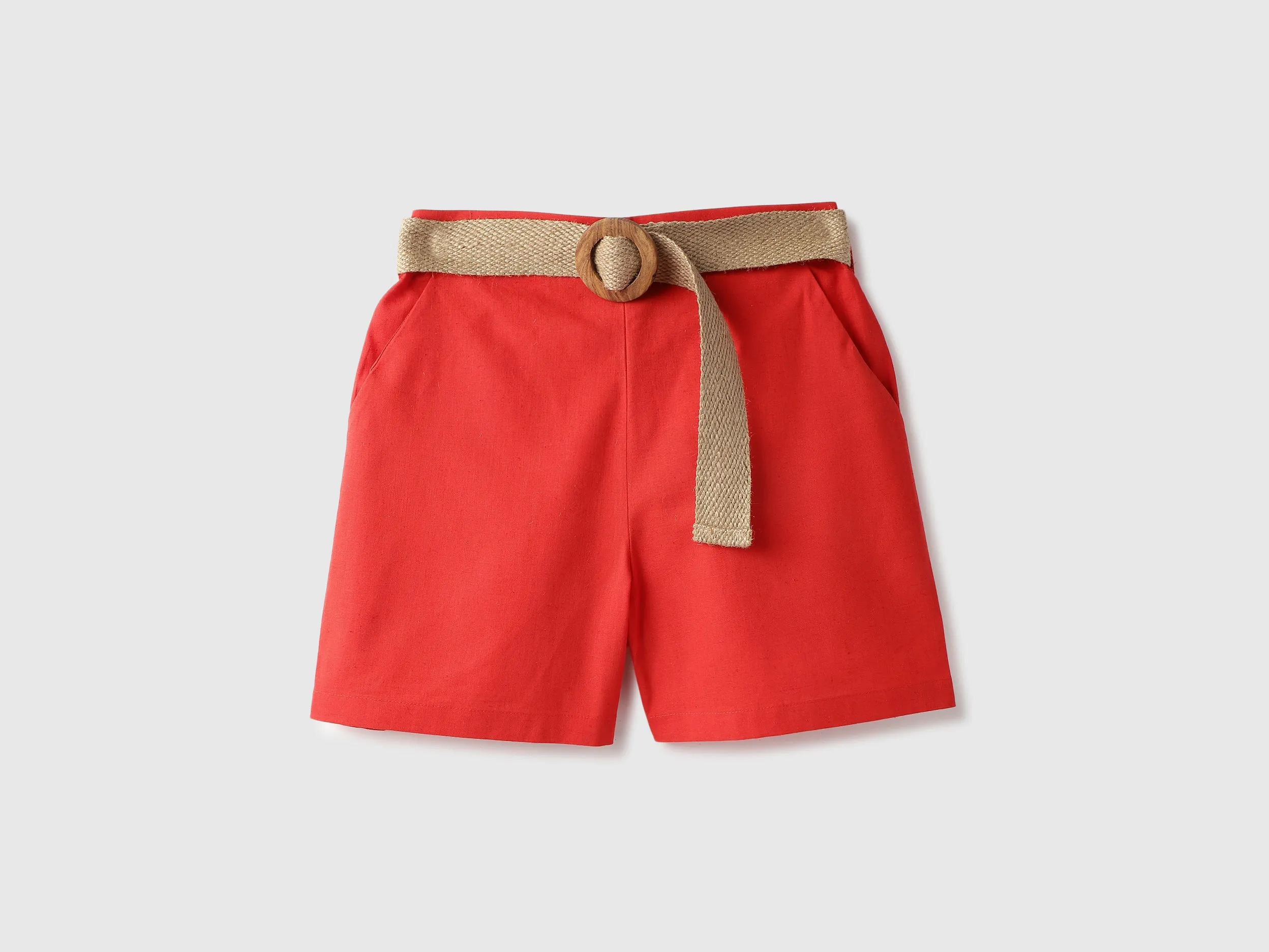 Solid Regular Fit Belted Shorts