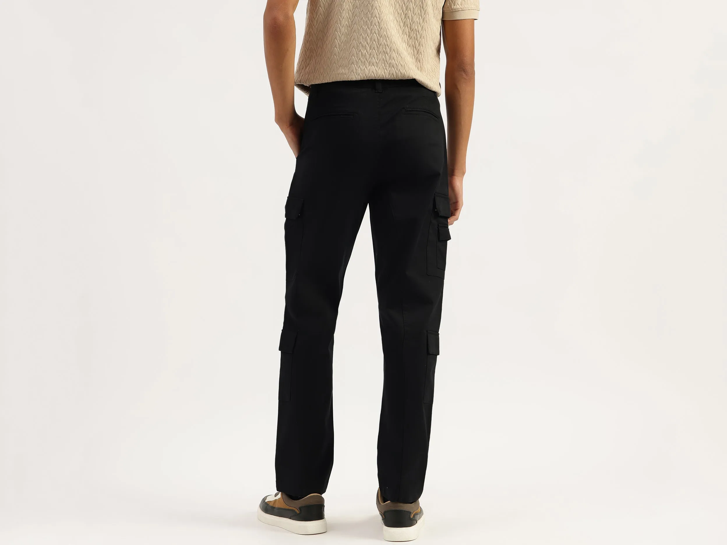 Solid Straight Fit Broken Twill Washed Cargo Pants