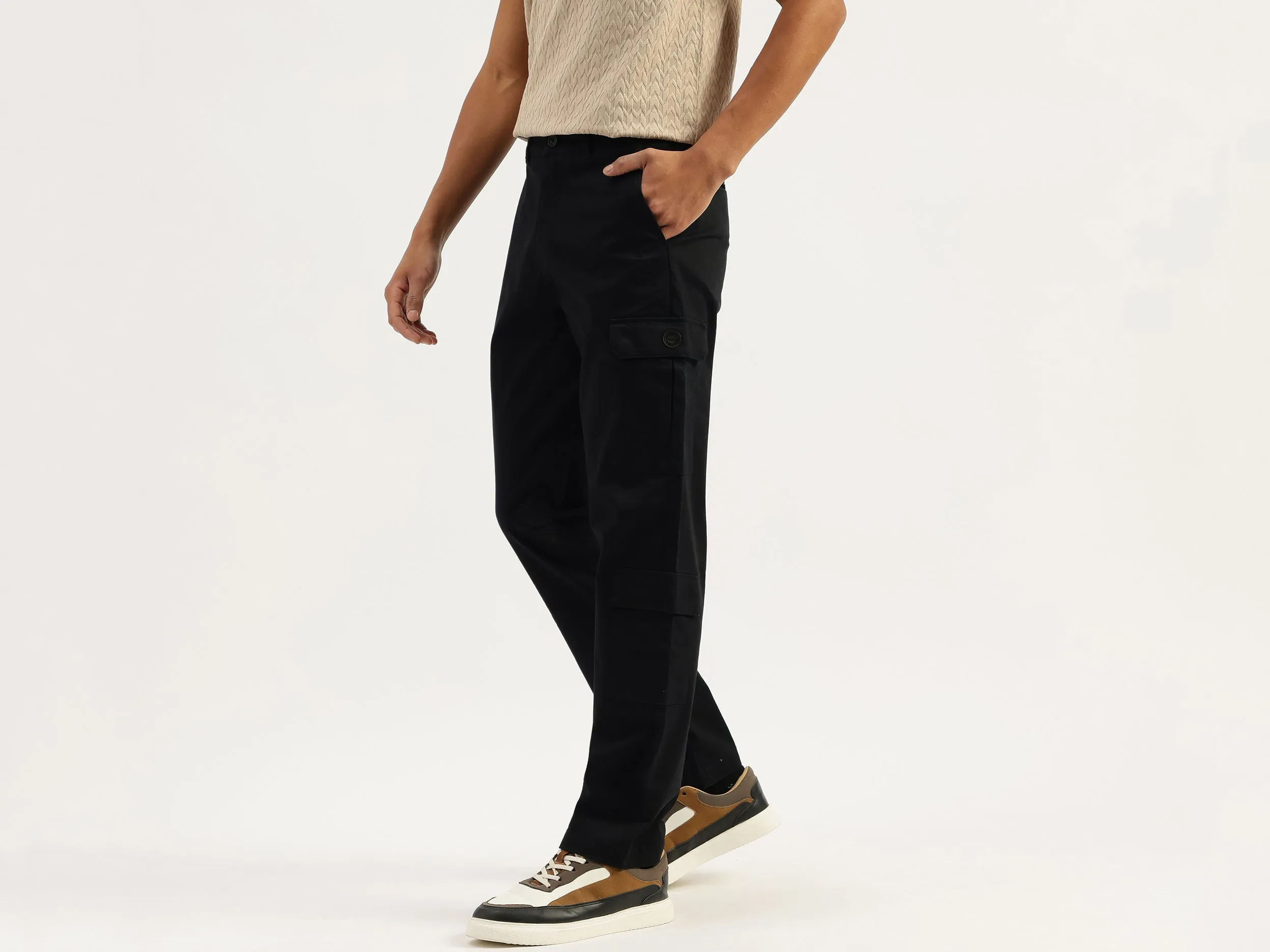 Solid Straight Fit Broken Twill Washed Cargo Pants