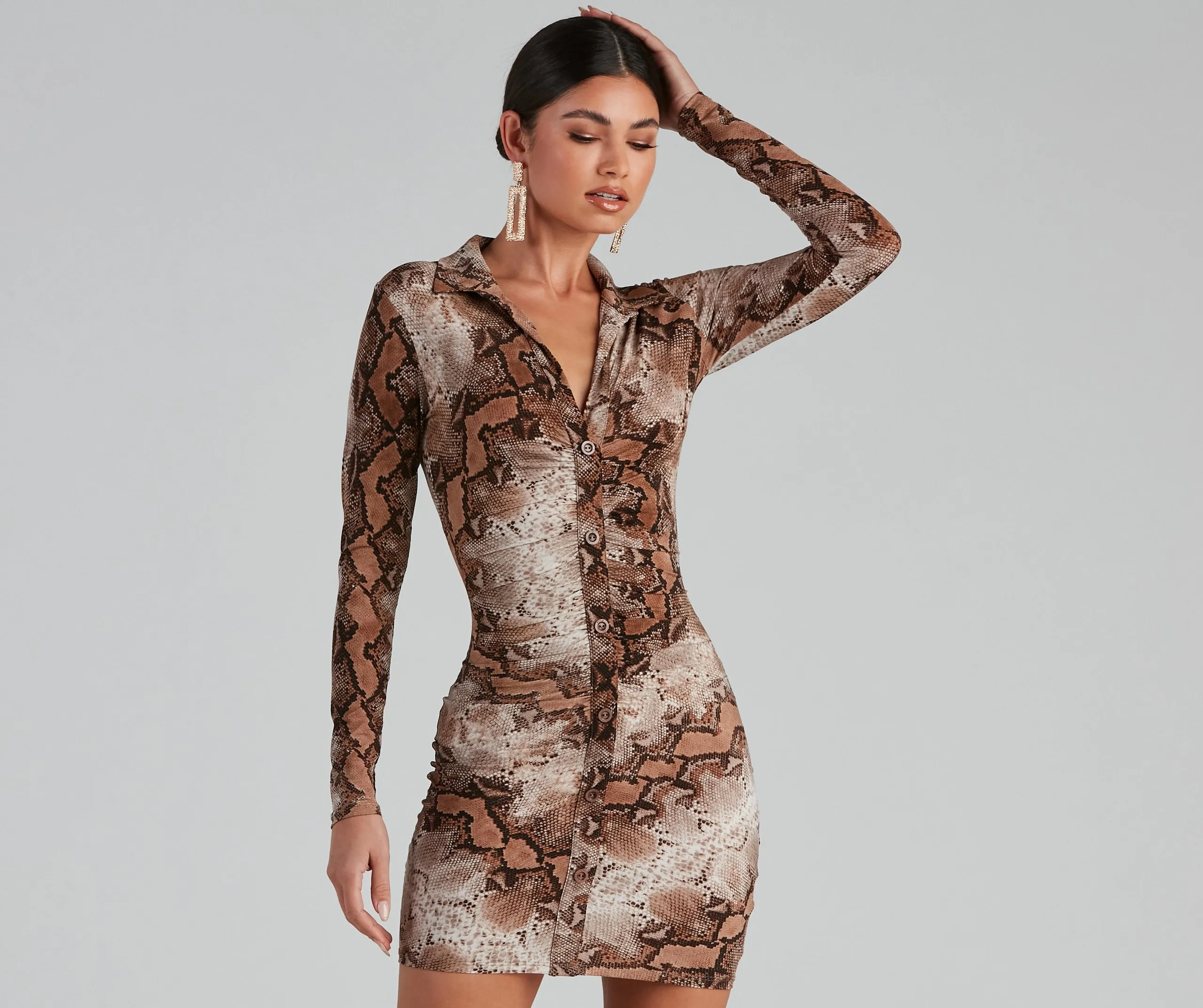 Stun In Snake Charming Print Button-Down Dress