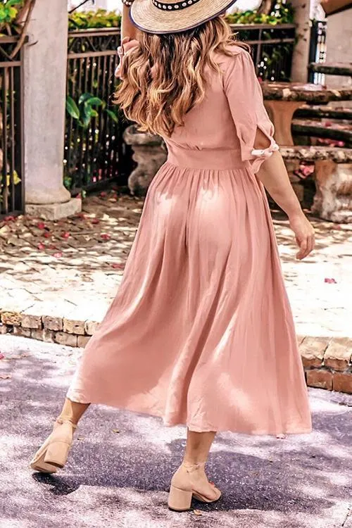 Stunncal Button Knot Sleeve Dress