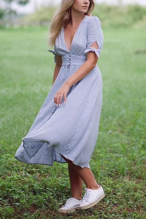 Stunncal Button Knot Sleeve Dress
