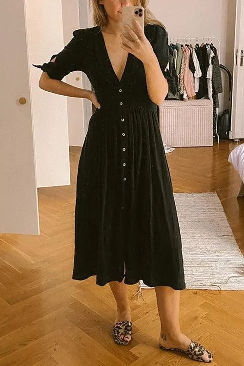 Stunncal Button Knot Sleeve Dress