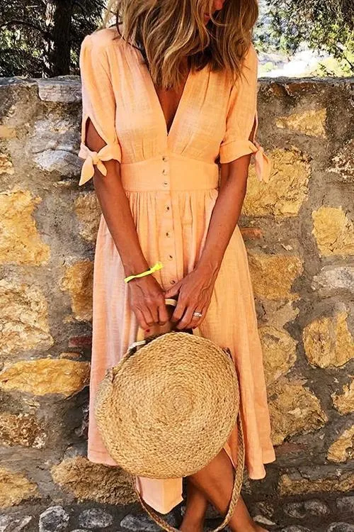 Stunncal Button Knot Sleeve Dress