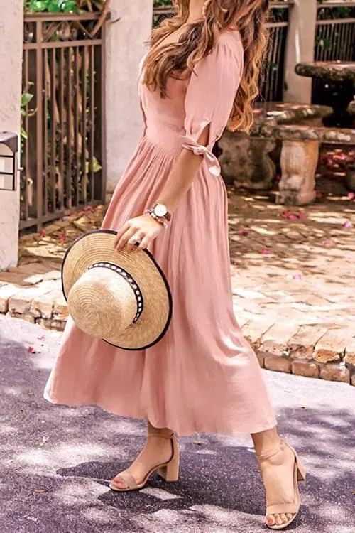 Stunncal Button Knot Sleeve Dress