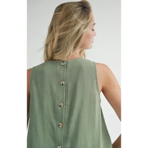 SUGARLOAF LINEN TANK W/ BUTTON BACK DETAIL