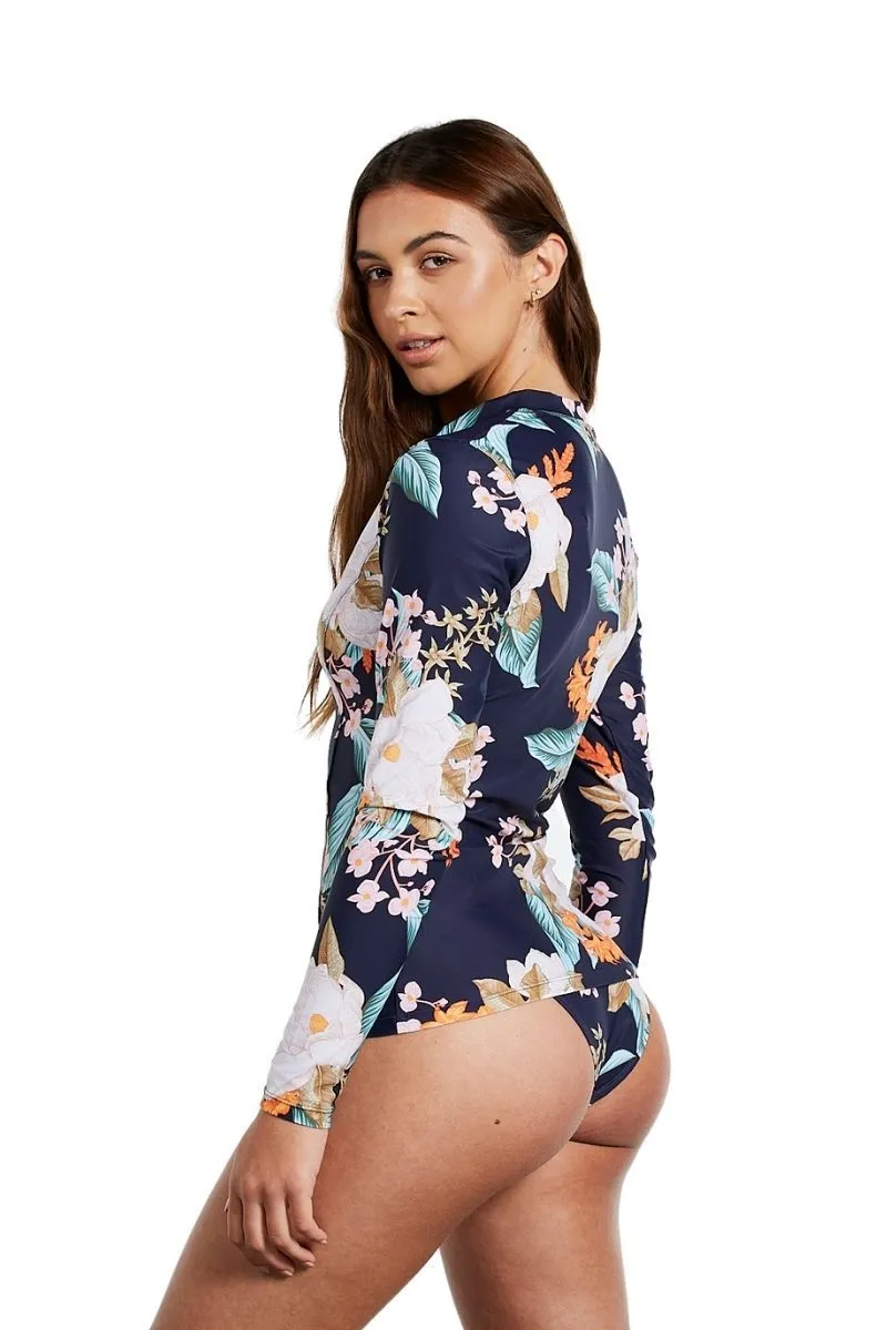 Sustainable Womens Rashie in Cali Tropics Navy