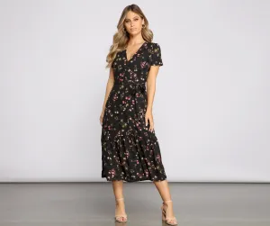 Sweet And Chic Charming Ditsy Floral Midi Dress