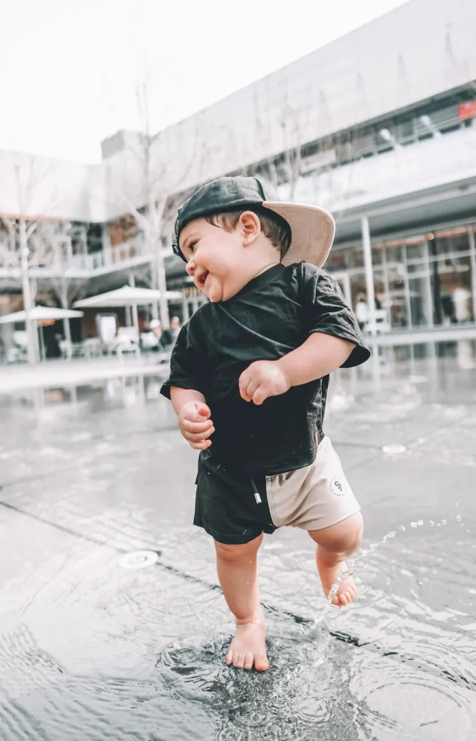 Swim Trunks - Black Color Block, Kids Board Shorts, Toddler