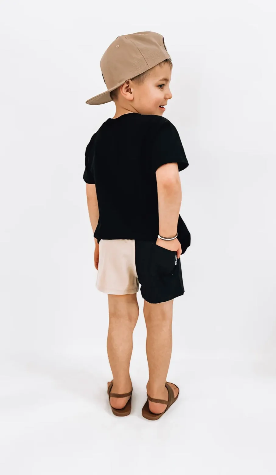 Swim Trunks - Black Color Block, Kids Board Shorts, Toddler