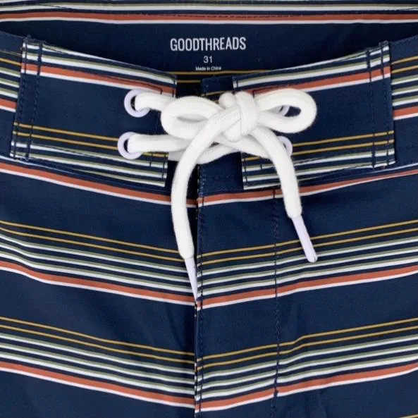 Swimwear Stripe Print Size 31 Tie Front Stretch Men's Board Shorts