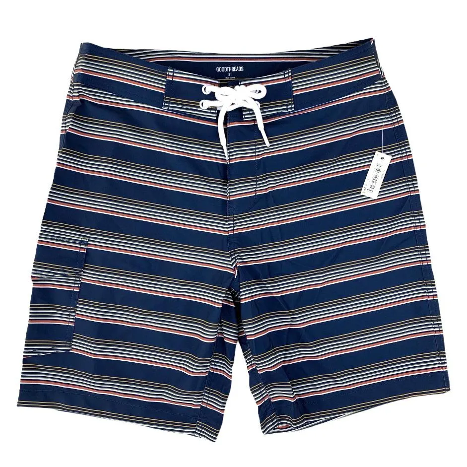 Swimwear Stripe Print Size 31 Tie Front Stretch Men's Board Shorts
