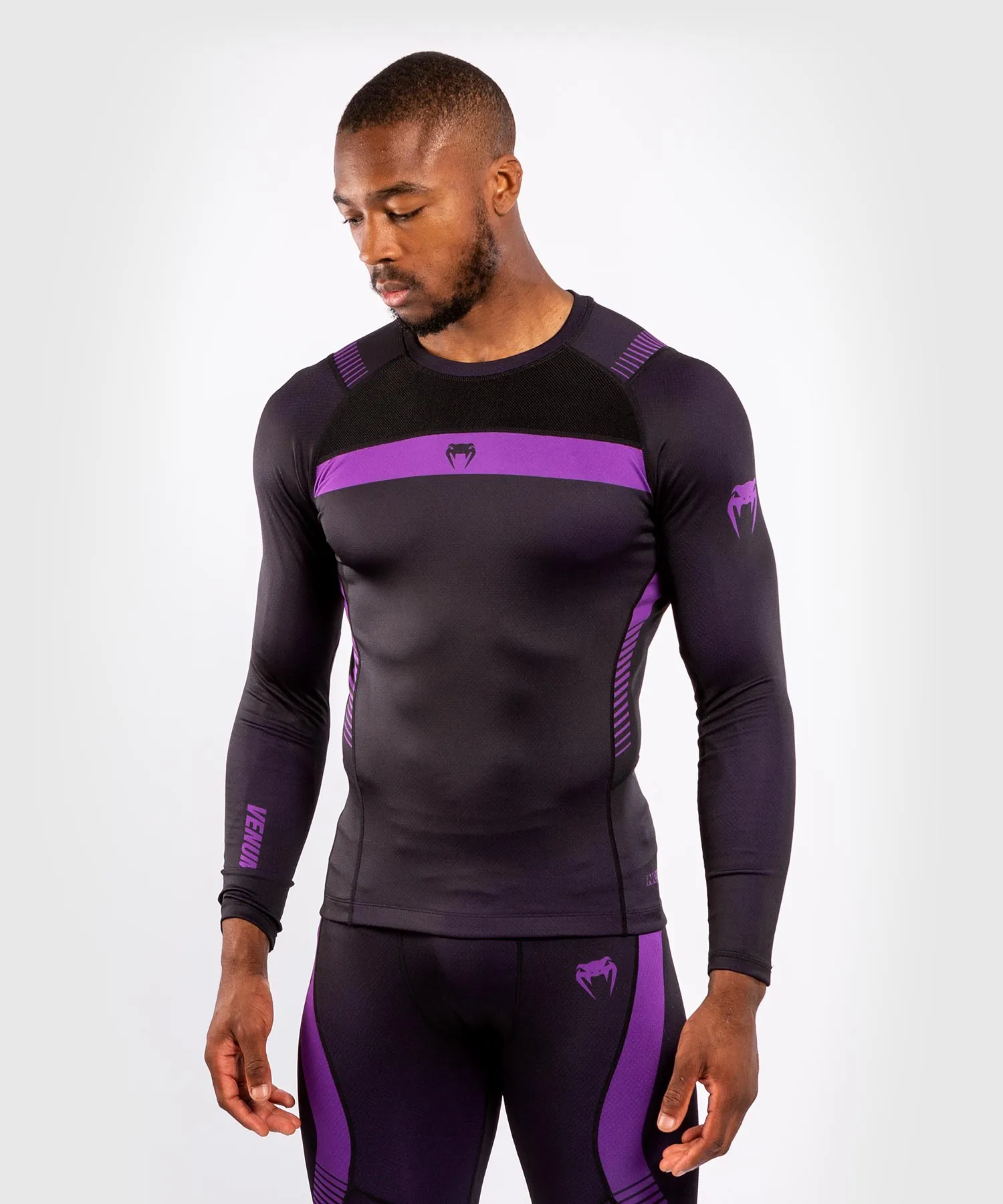 T-shirt a compressione Venum No Gi 3.0 - Maniche lunghe - Nero/Viola
