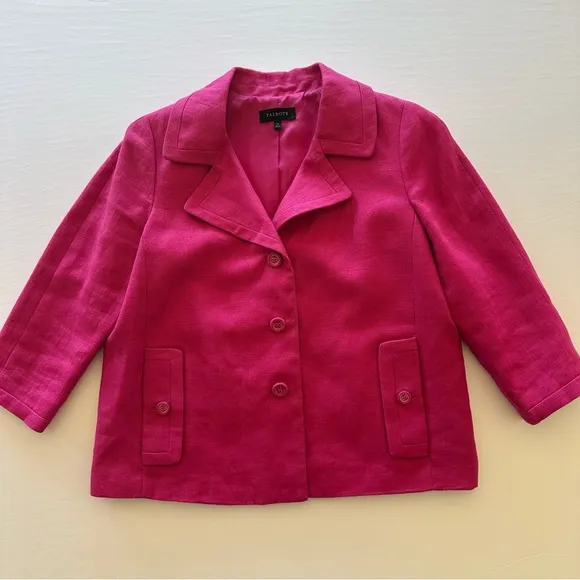 Talbots Linen Jacket Women's Size 14 Pink Jackie Fit 3-Button Lined Pockets