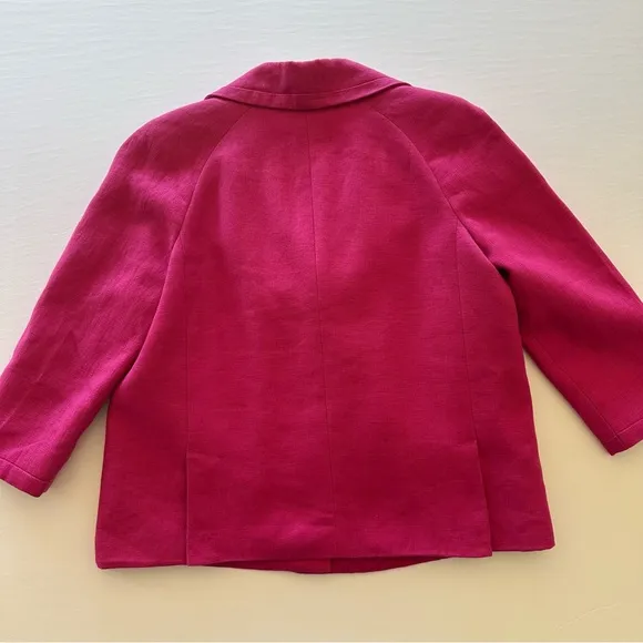 Talbots Linen Jacket Women's Size 14 Pink Jackie Fit 3-Button Lined Pockets
