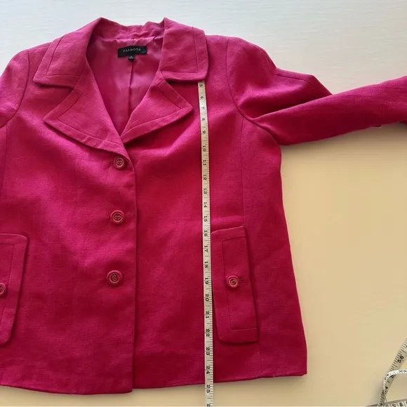 Talbots Linen Jacket Women's Size 14 Pink Jackie Fit 3-Button Lined Pockets