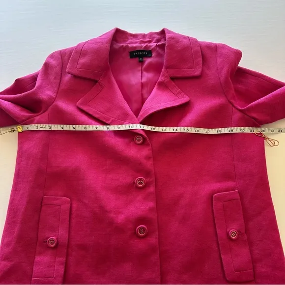 Talbots Linen Jacket Women's Size 14 Pink Jackie Fit 3-Button Lined Pockets