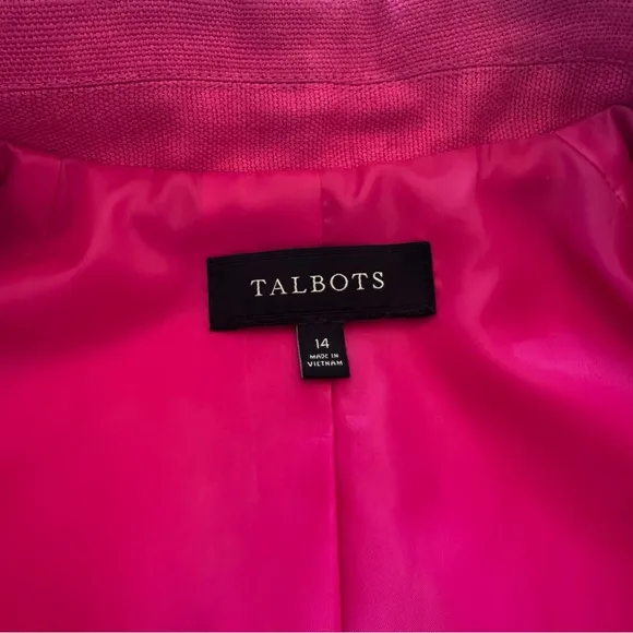 Talbots Linen Jacket Women's Size 14 Pink Jackie Fit 3-Button Lined Pockets