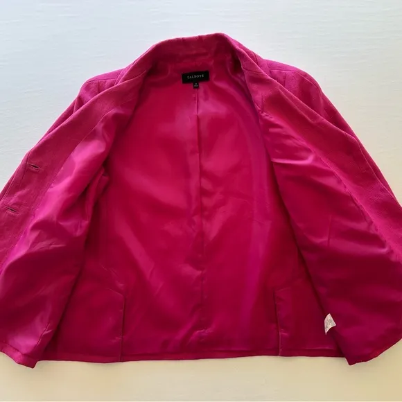 Talbots Linen Jacket Women's Size 14 Pink Jackie Fit 3-Button Lined Pockets
