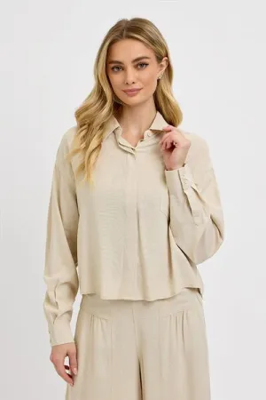 Tan Button Down Long Sleeve Shirt