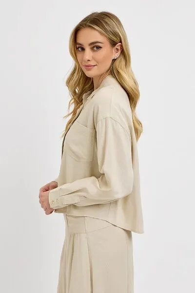 Tan Button Down Long Sleeve Shirt