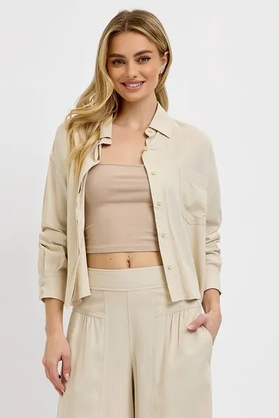 Tan Button Down Long Sleeve Shirt