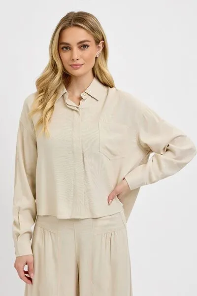 Tan Button Down Long Sleeve Shirt