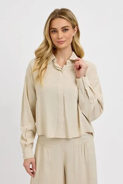 Tan Button Down Long Sleeve Shirt