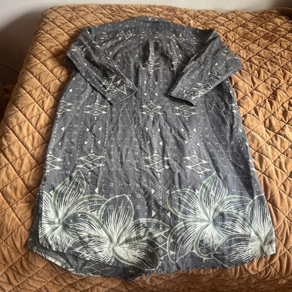 TANOA HAWAIIAN LINEN BUTTON UP MIDI DRESS 3XL