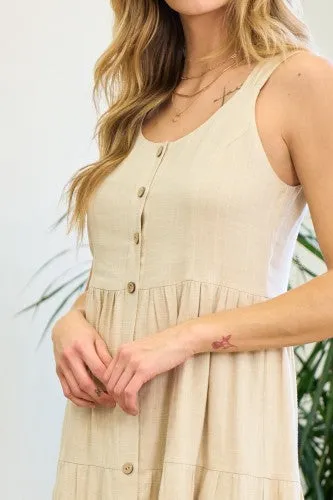Taupe Button Front Tiered Dress