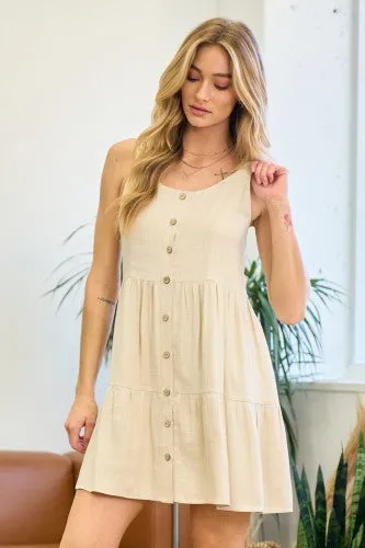 Taupe Button Front Tiered Dress