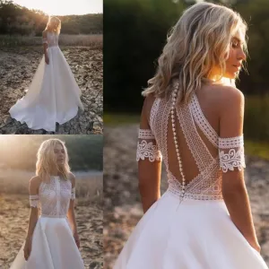 The Sales Rack-Bridal Dress New Design Lace And Satin With Button Back