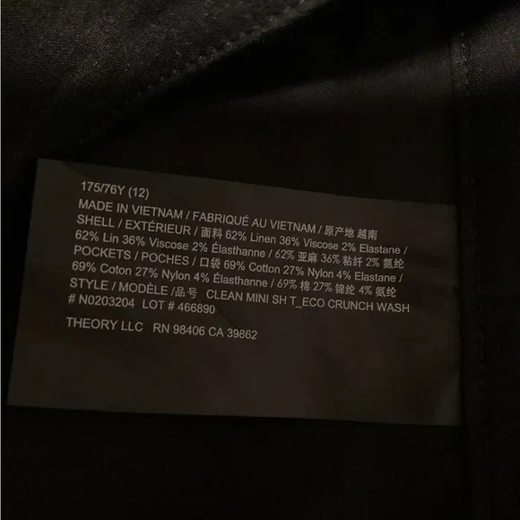 Theory Size 12 Clean Mini Shorts