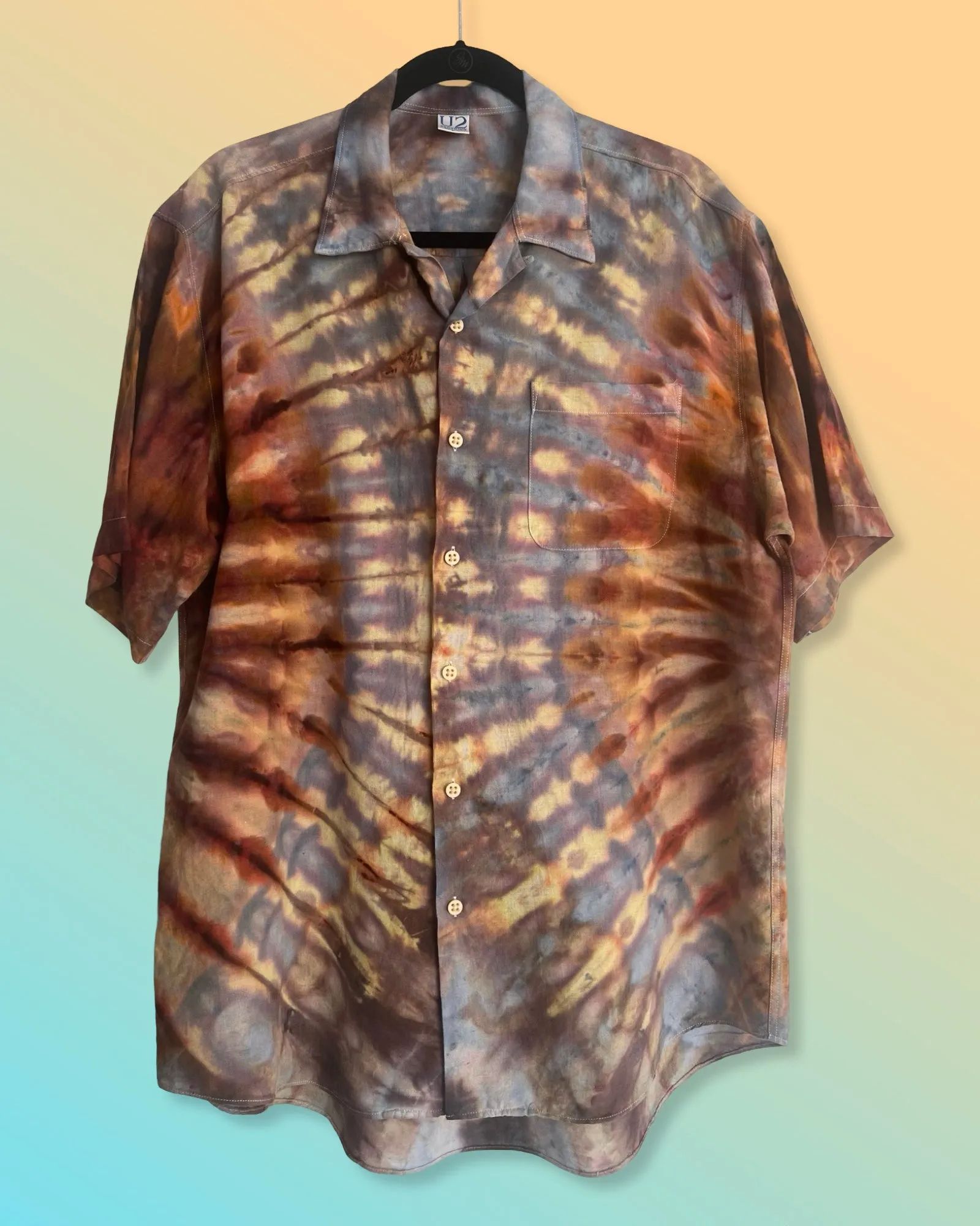 Tie Dye Short Sleeve Men's Button Down Shirt - L