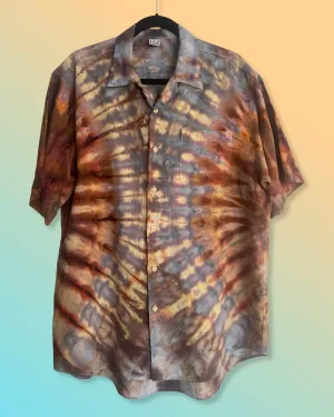 Tie Dye Short Sleeve Men's Button Down Shirt - L