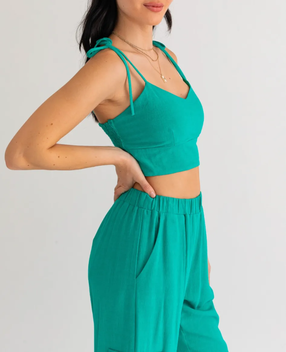 Tie Strap Scrunch Back Crop Top