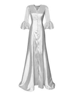 Twilight Satin Wedding Gown with Flounce Sleeves