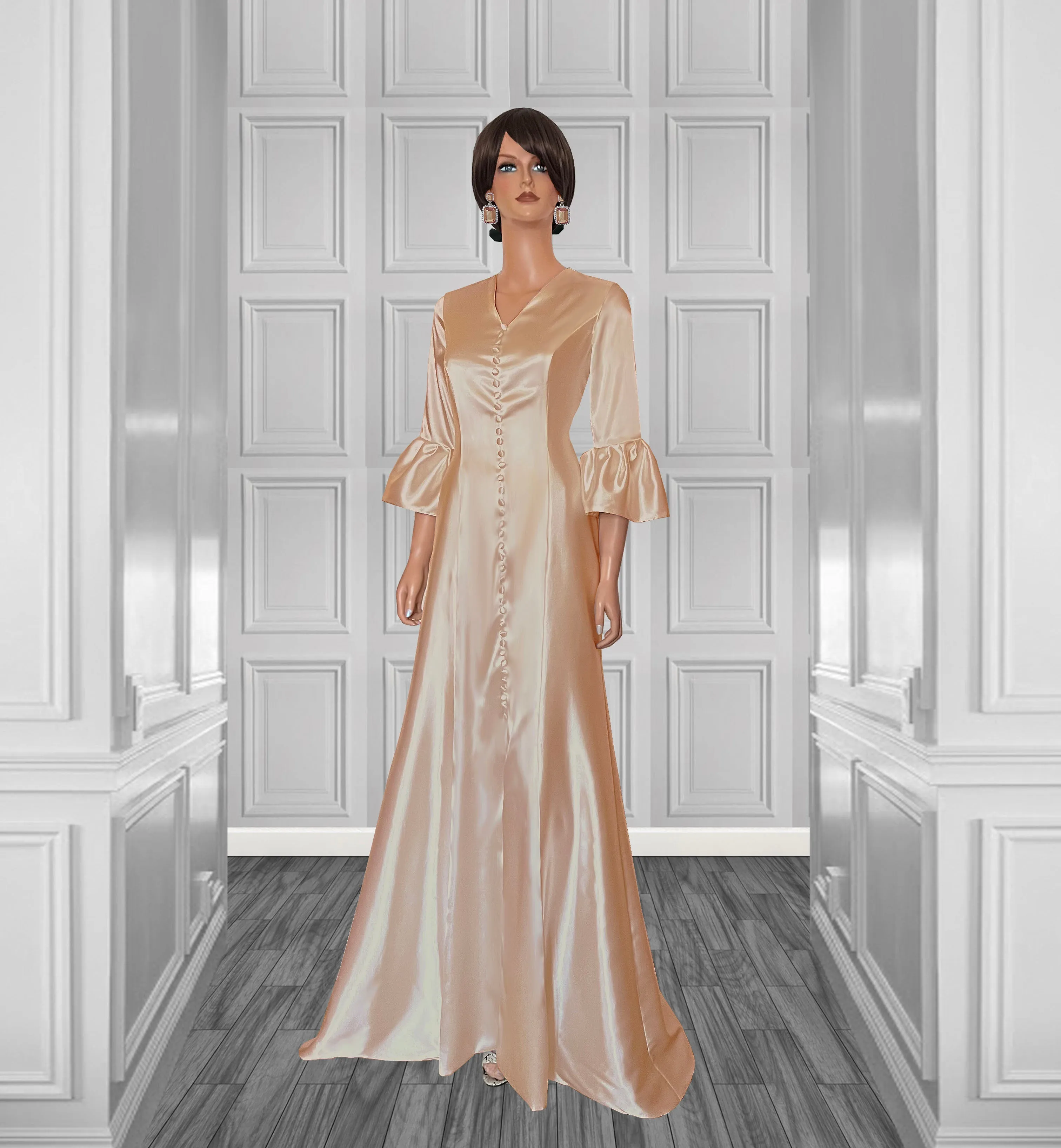 Twilight Satin Wedding Gown with Flounce Sleeves
