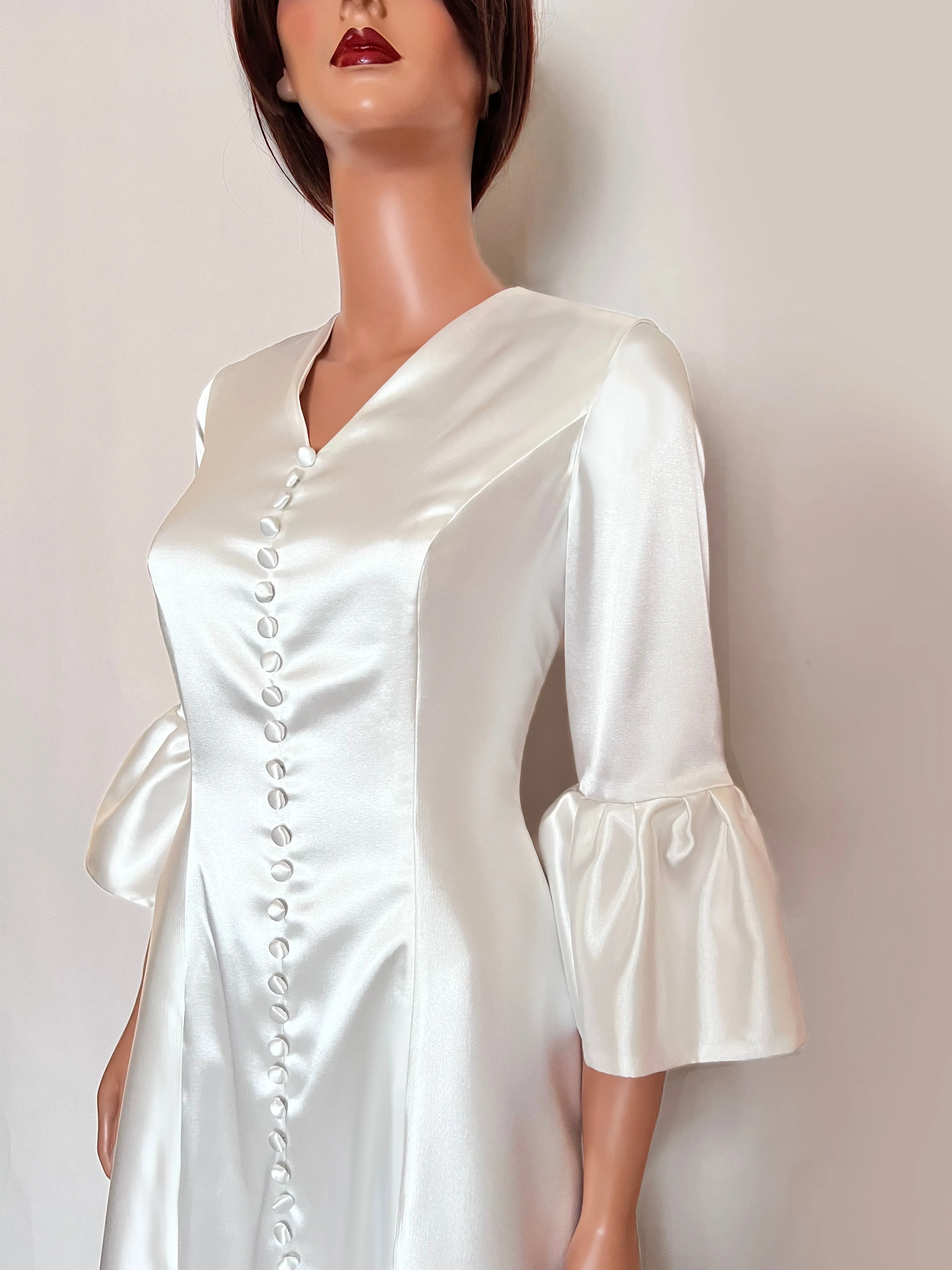 Twilight Satin Wedding Gown with Flounce Sleeves