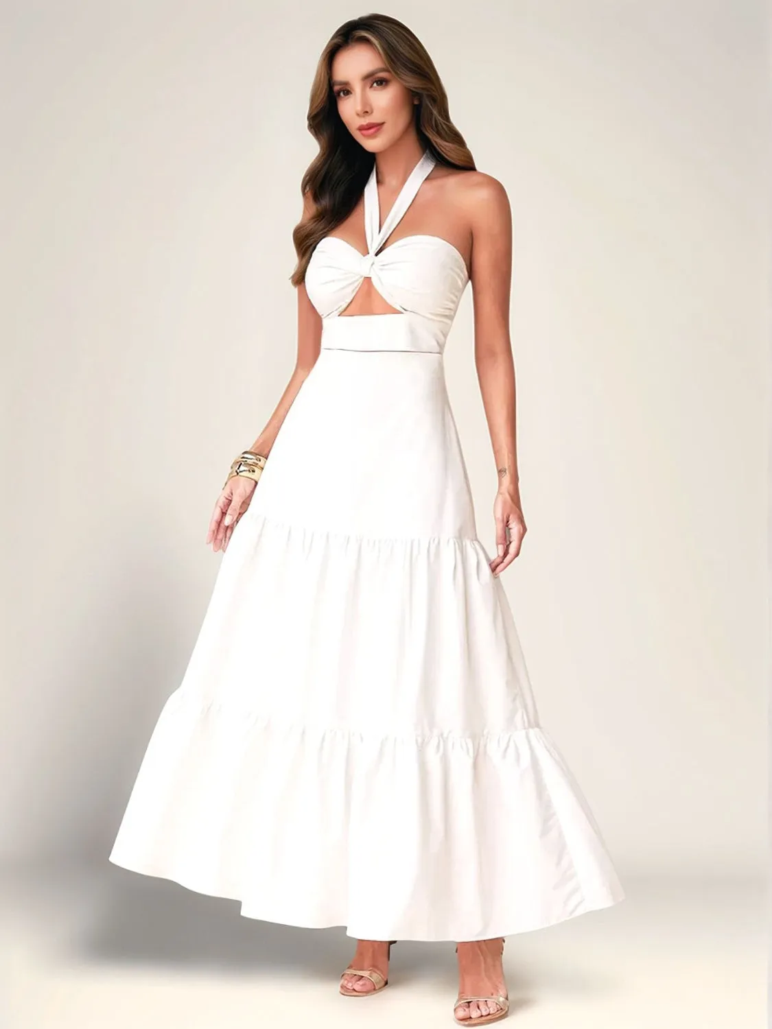 Twist Front Cutout Tiered Maxi Dress