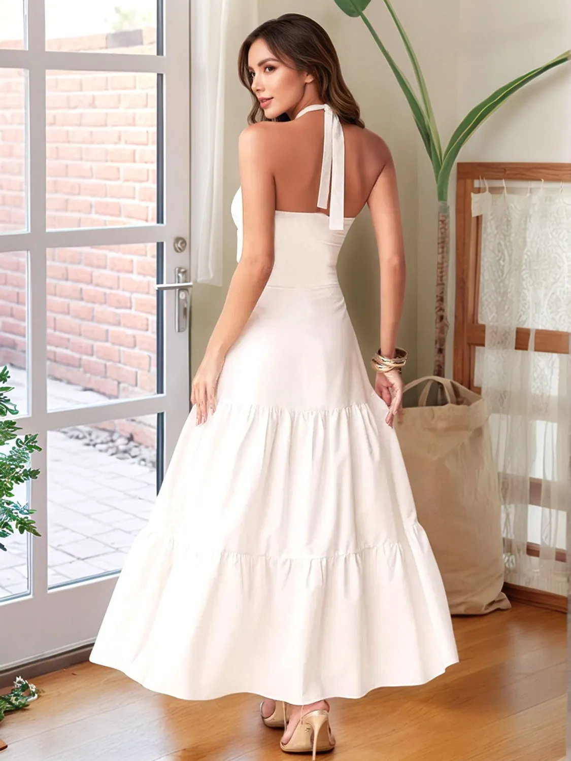 Twist Front Cutout Tiered Maxi Dress