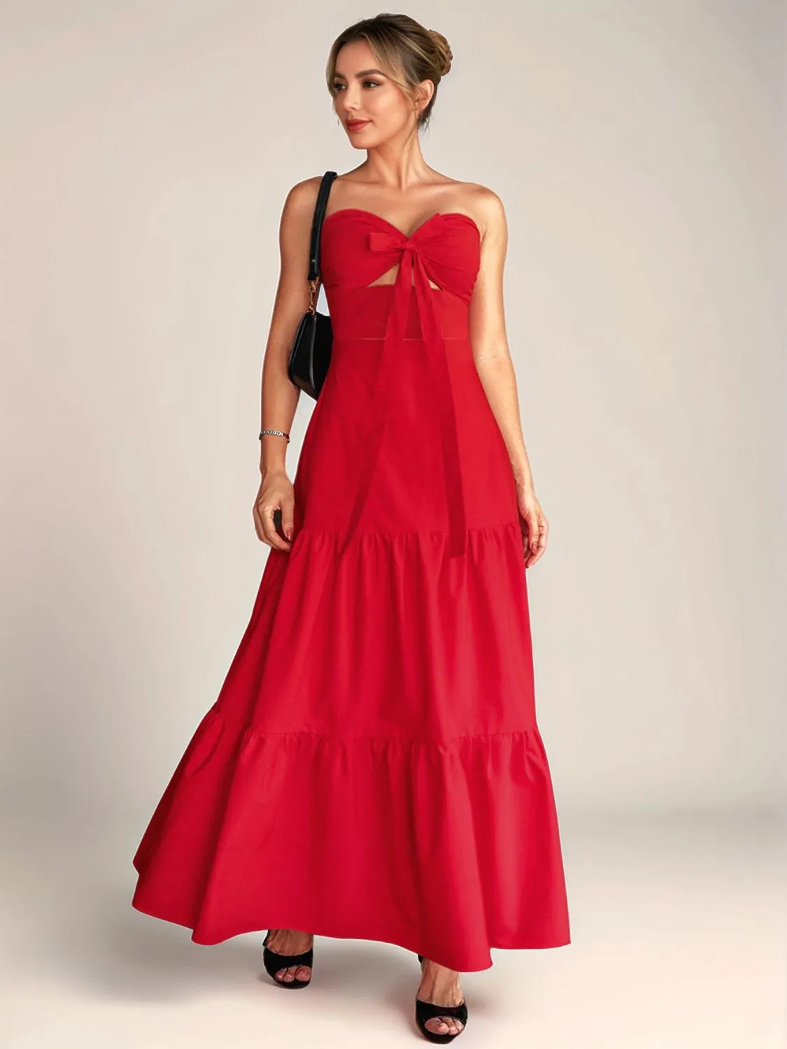Twist Front Cutout Tiered Maxi Dress