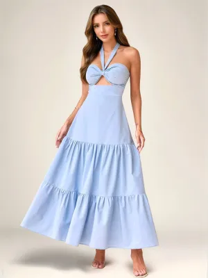 Twist Front Cutout Tiered Maxi Dress