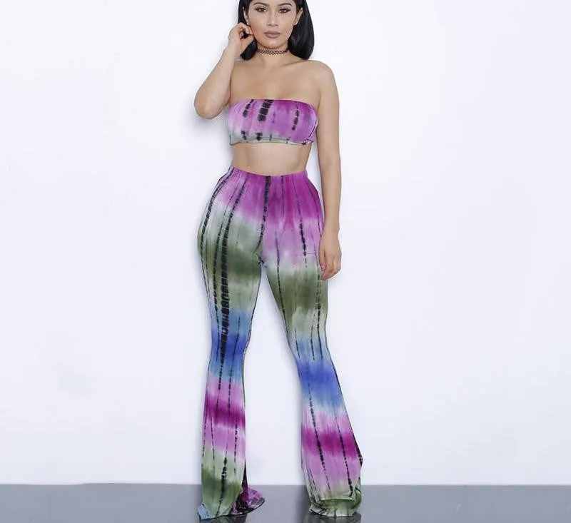 two piece gradient print flare pants women jumpsuit Off shoulder casual jumpsuit romper Plus size sexy jumpsuit
