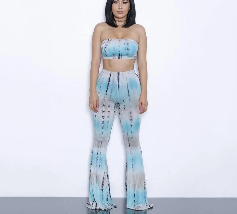 two piece gradient print flare pants women jumpsuit Off shoulder casual jumpsuit romper Plus size sexy jumpsuit