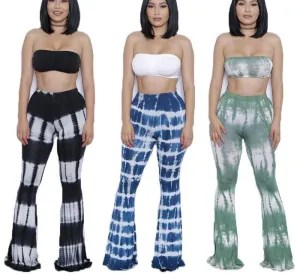 two piece gradient print flare pants women jumpsuit Off shoulder casual jumpsuit romper Plus size sexy jumpsuit