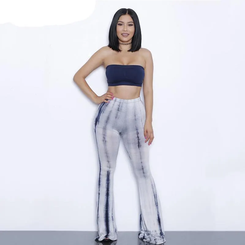 two piece gradient print flare pants women jumpsuit Off shoulder casual jumpsuit romper Plus size sexy jumpsuit