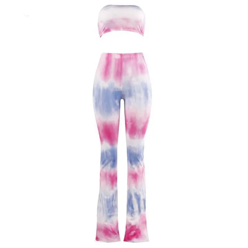 two piece gradient print flare pants women jumpsuit Off shoulder casual jumpsuit romper Plus size sexy jumpsuit
