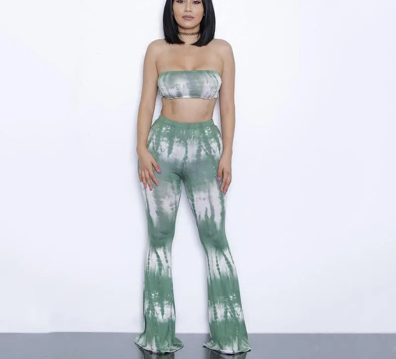 two piece gradient print flare pants women jumpsuit Off shoulder casual jumpsuit romper Plus size sexy jumpsuit