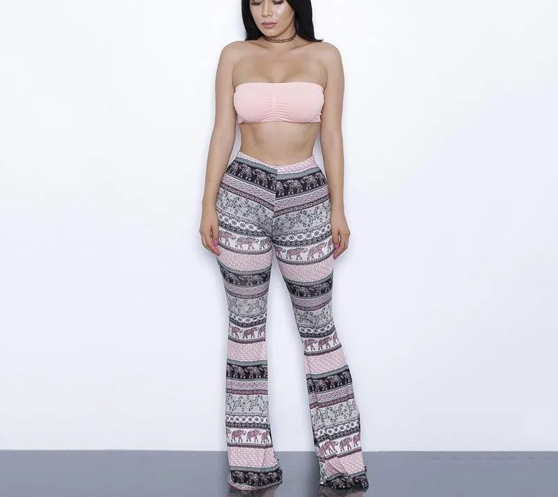 two piece gradient print flare pants women jumpsuit Off shoulder casual jumpsuit romper Plus size sexy jumpsuit